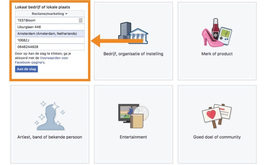 bedrijf gegevens invullen voor facebookpagina