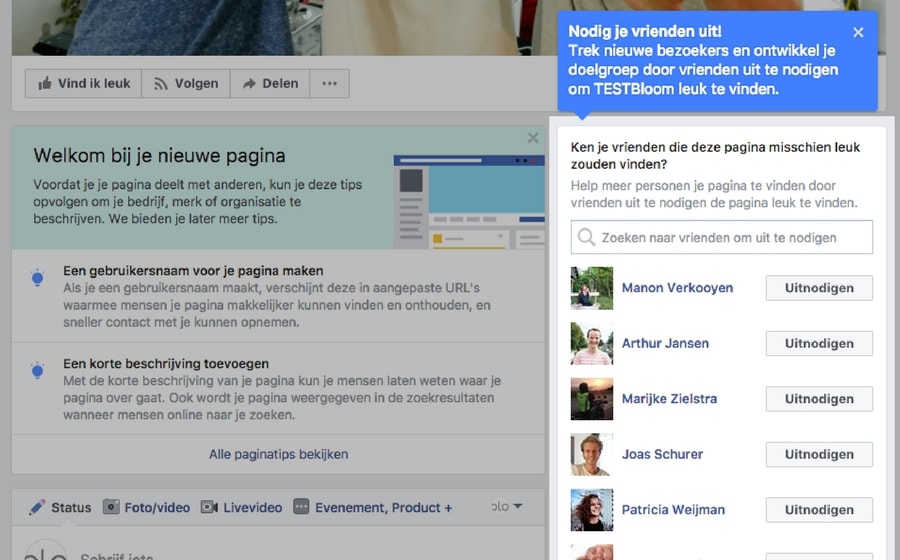 vrienden uitnodigen voor je bedrijfspagina