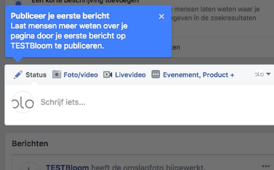 1ste bericht op facebook bedrijfspagina