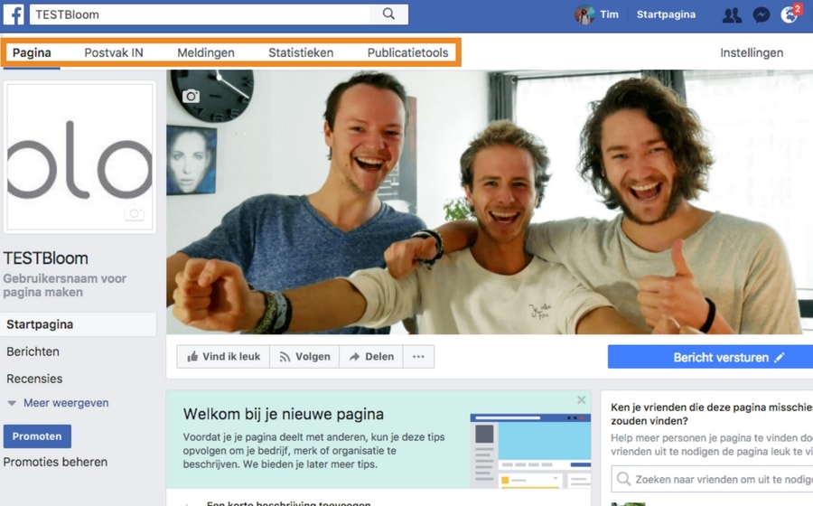 menu van je facebookpagina