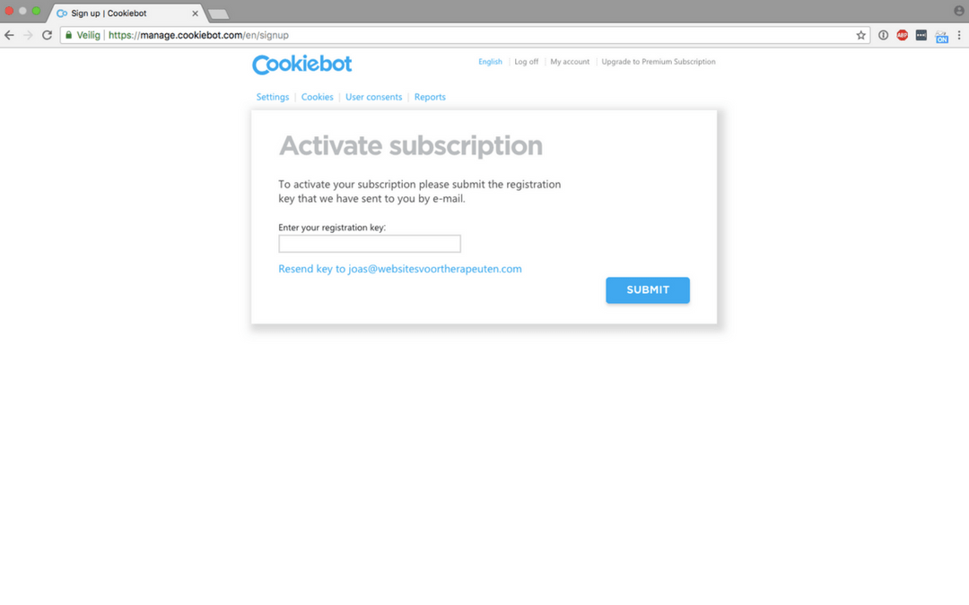 Activeren cookiebot account