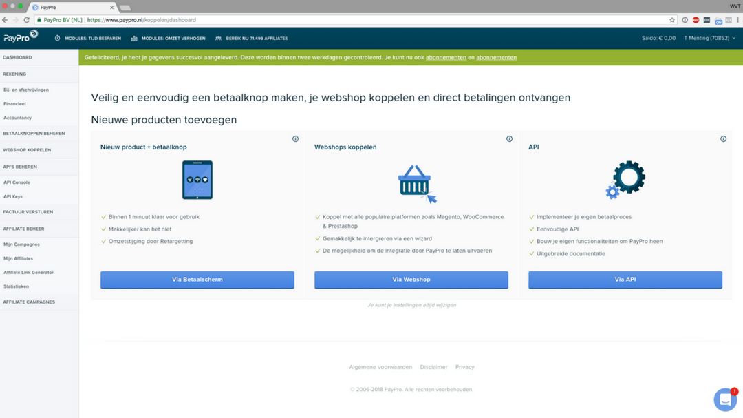Betaalpagina aanmaken