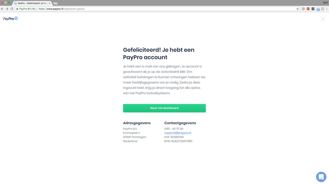 PayPro account aangemaakt