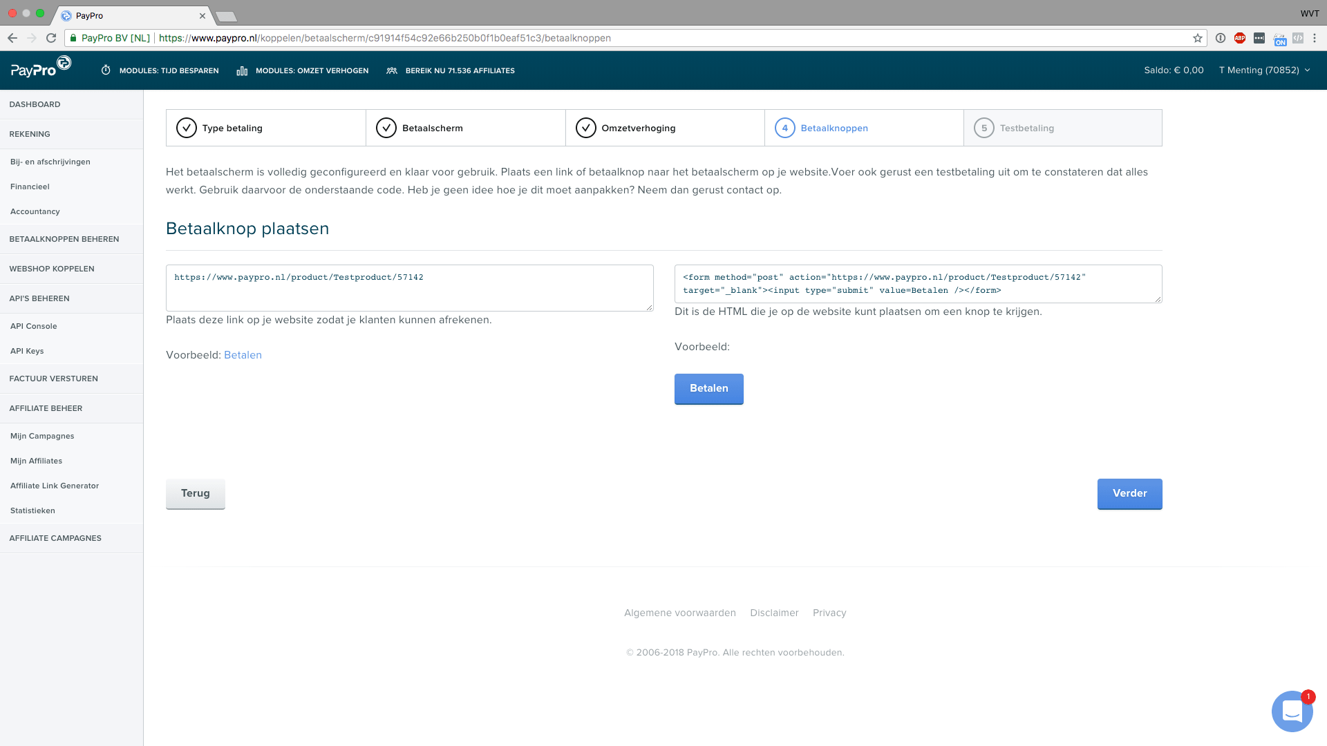 PayPro betaalknop in website plaatsen