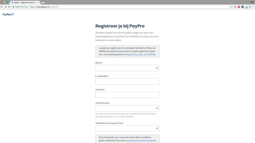 Registratie PayPro