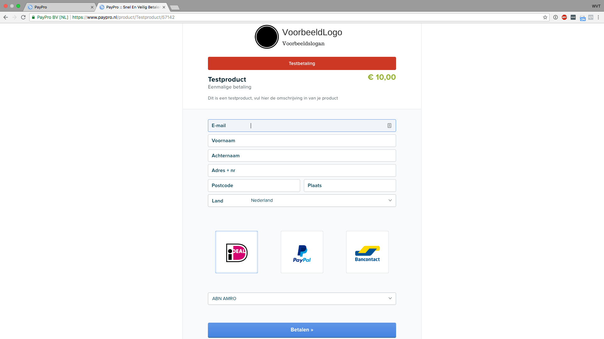 betaalpagina PayPro
