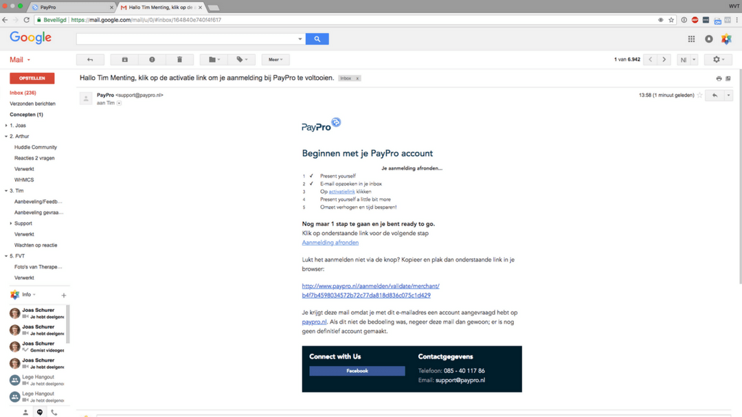 e-mail PayPro bevestigen